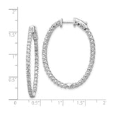 14k White Gold Hoop Earrings with Round Cut Diamonds, Prong Set Full Circle Oval Design
