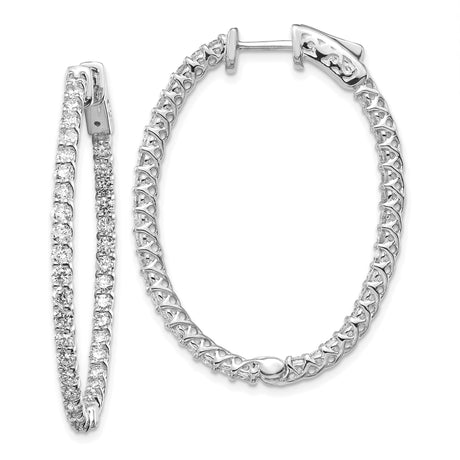 14k White Gold Hoop Earrings with Round Cut Diamonds, Prong Set Full Circle Oval Design