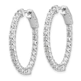 14k White Gold Hoop Earrings with Cubic Zirconia, Inside-Out Design, X-Pattern Filigree