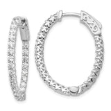 14k White Gold Hoop Earrings with Cubic Zirconia, Inside-Out Design, X-Pattern Filigree