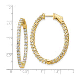 14k Yellow Gold Oval Hoop Earrings with Round Cut Cubic Zirconia, Inside-Out Lattice Design