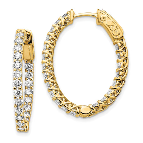 14k Yellow Gold Hoop Earrings with Prong Set Round Cubic Zirconia, Crisscross Design