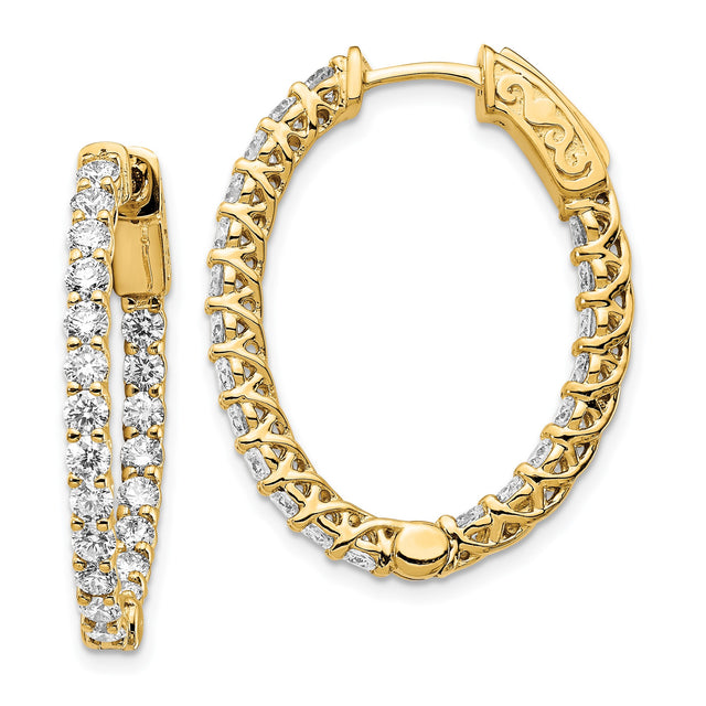 14k Yellow Gold Hoop Earrings with Prong Set Round Cubic Zirconia, Crisscross Design