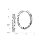 14k White Gold Hoop Earrings with Cubic Zirconia, Crisscross Detailing, Oval Inside-Out Design