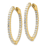 14k Yellow Gold Hoop Earrings with Cubic Zirconia, Inside-Out Lattice Oval Design for Women
