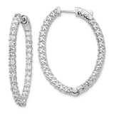 14k White Gold Hoop Earrings with Cubic Zirconia, Inside Outside Crisscross Design