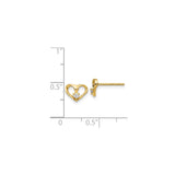 14k Yellow Gold Heart Stud Earrings with Open Design and Diamond Center