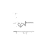 14k White Gold Heart Stud Earrings with Diamond Center, Open Heart Design for Women