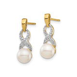 14k Yellow Gold Infinity Earrings with Cultured Pearl Drop and Diamond Accents