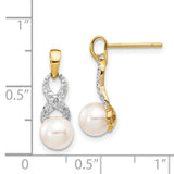 14k Yellow Gold Infinity Earrings with Cultured Pearl Drop and Diamond Accents
