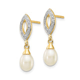 14k Yellow Gold Dangle Earrings with White Drop Pearls and Marquise Diamond Accents
