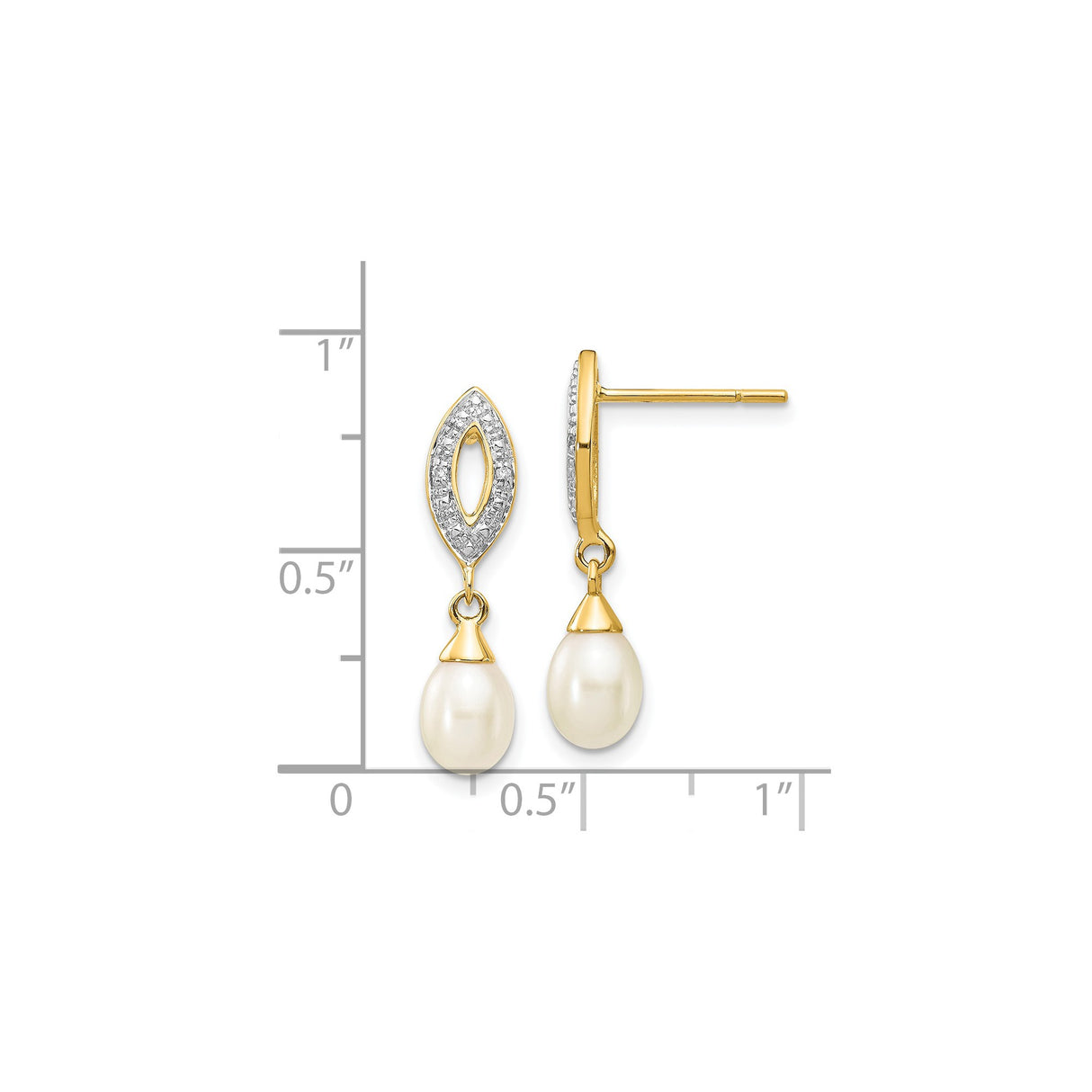 14k Yellow Gold Dangle Earrings with White Drop Pearls and Marquise Diamond Accents