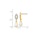 14k Yellow Gold Dangle Earrings with White Drop Pearls and Marquise Diamond Accents