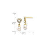 14k Yellow Gold Dangle Earrings with Cultured Freshwater Pearls and Open Heart Design