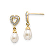 14k Yellow Gold Dangle Earrings with Cultured Freshwater Pearls and Open Heart Design