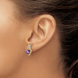 14k Yellow Gold Amethyst Stud Earrings with White Topaz Accents, Two-Tone Crossover Design