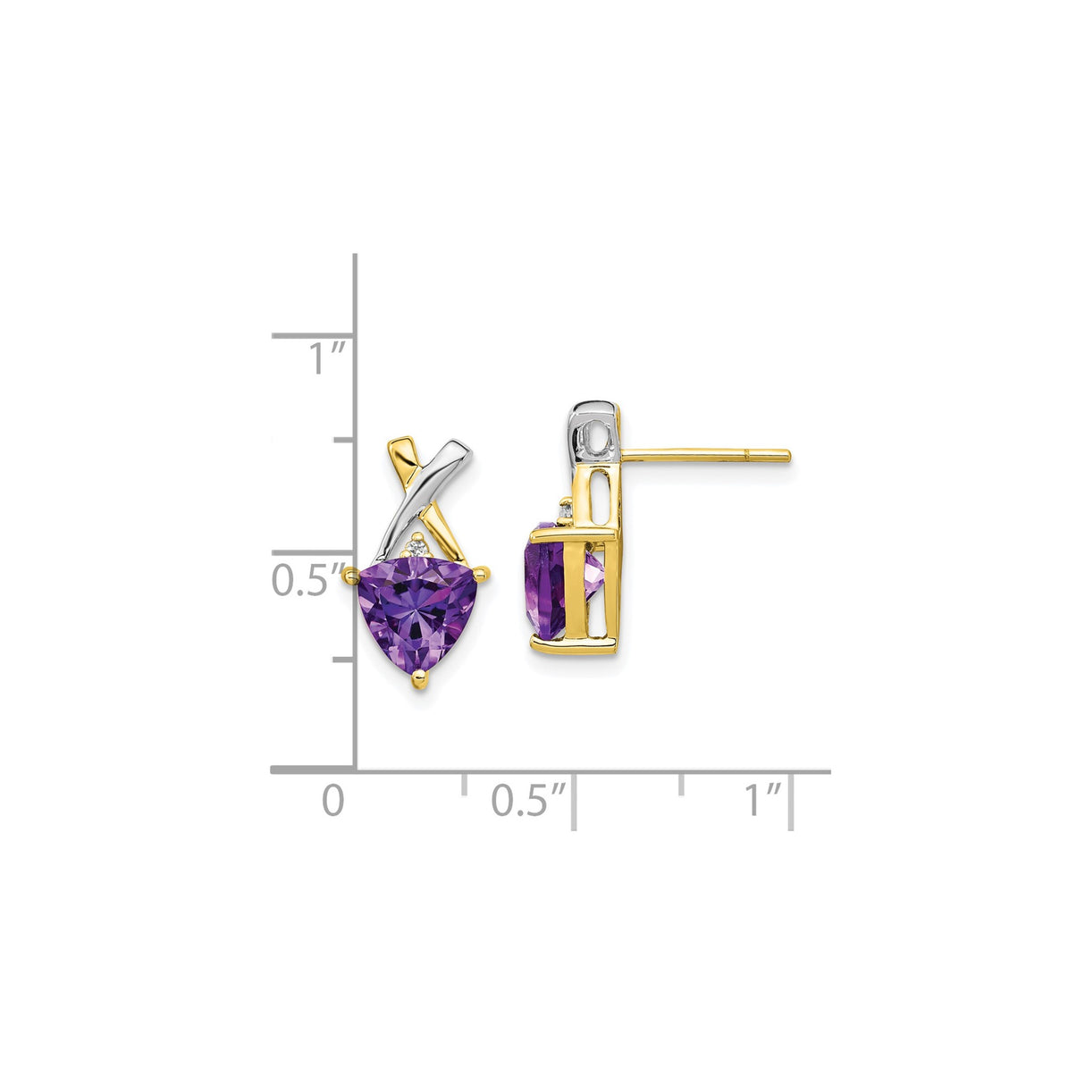 14k Yellow Gold Amethyst Stud Earrings with White Topaz Accents, Two-Tone Crossover Design