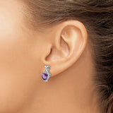 14k White Gold Stud Earrings with Trillion Cut Amethyst and White Topaz Accents, Crisscross X Design