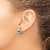 14k White Gold Stud Earrings with Heart Shaped Swiss Blue Topaz and Criss-Cross Design
