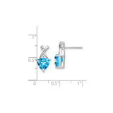 14k White Gold Stud Earrings with Heart Shaped Swiss Blue Topaz and Criss-Cross Design