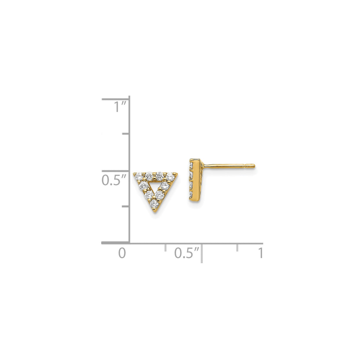 14k Yellow Gold Triangle Stud Earrings with Cubic Zirconia, Minimalist Geometric Design for Women