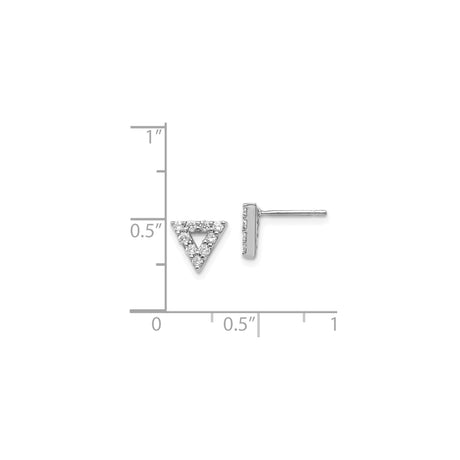 14k White Gold Triangle Stud Earrings with Round Cut Diamonds, Minimalist Geometric Design