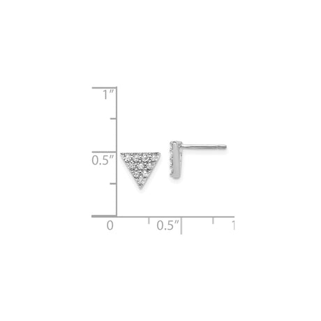 14k White Gold Triangle Stud Earrings with Pavé-Set Diamonds, Minimalist Geometric Style