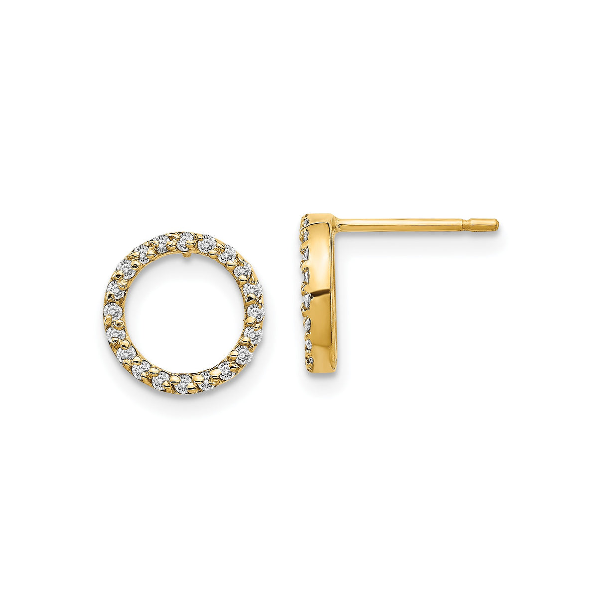 14k Yellow Gold Open Circle Stud Earrings with Diamond Accents, Minimalist Infinity Design