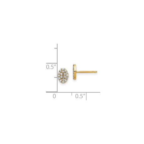 14k Yellow Gold Oval Stud Earrings with Pavé Diamond Cluster Setting