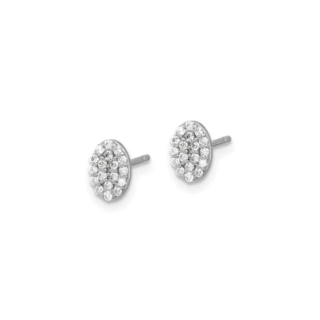 14k White Gold Oval Stud Earrings with Round Diamond Cluster Pavé Setting for Women