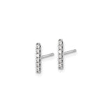 14k White Gold Diamond Bar Stud Earrings, Vertical Minimalist Design