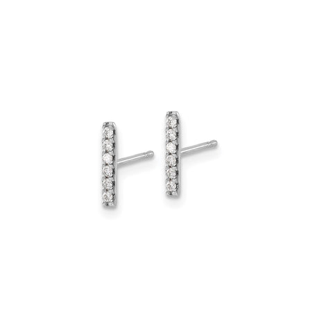 14k White Gold Diamond Bar Stud Earrings, Vertical Minimalist Design
