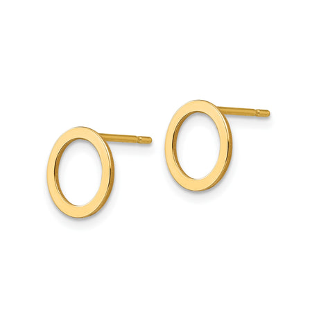 14k Yellow Gold Stud Earrings, Open Circle Minimalist Geometric Design for Women