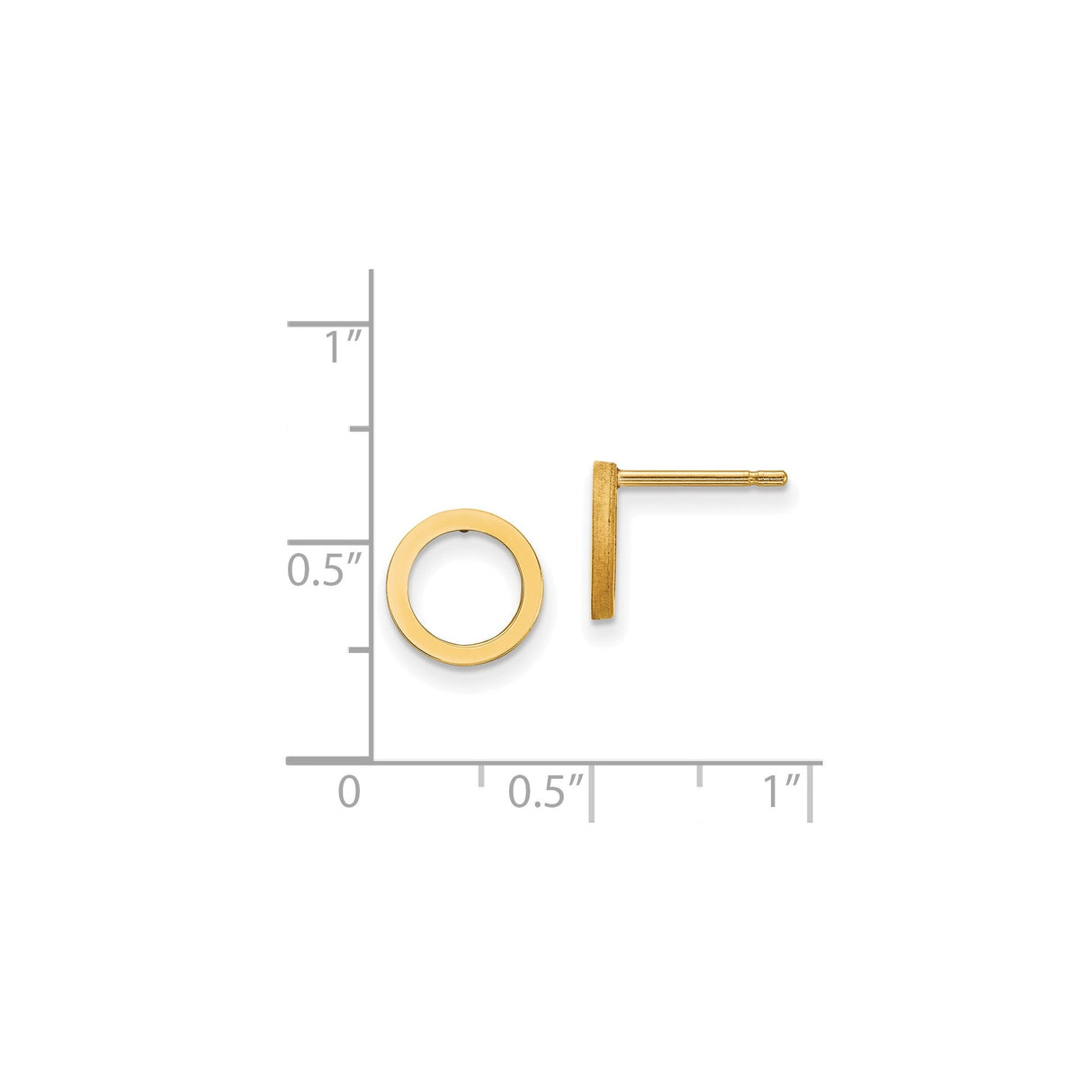 14k Yellow Gold Stud Earrings, Open Circle Minimalist Geometric Design for Women