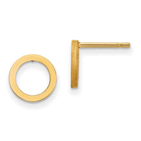 14k Yellow Gold Stud Earrings, Open Circle Minimalist Geometric Design for Women