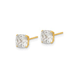 14k Yellow Gold Cushion Cut Stud Earrings with Cubic Zirconia, Classic Minimalist Design