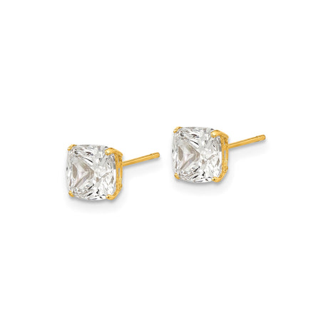 14k Yellow Gold Cushion Cut Stud Earrings with Cubic Zirconia, Classic Minimalist Design