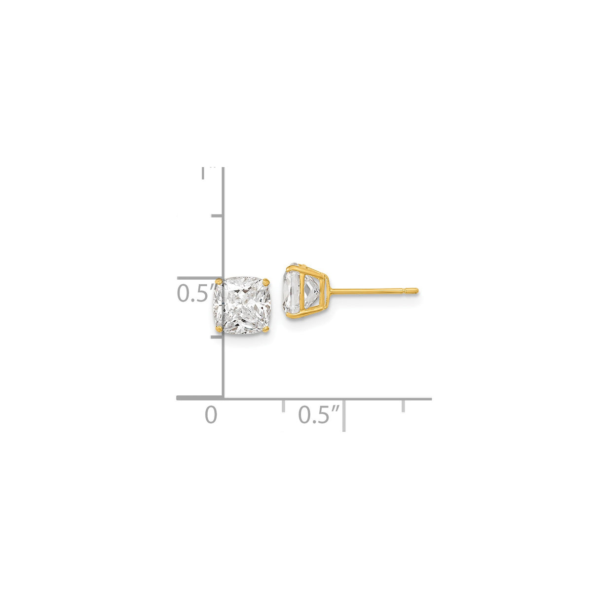 14k Yellow Gold Cushion Cut Stud Earrings with Cubic Zirconia, Classic Minimalist Design