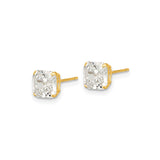 14k Yellow Gold Stud Earrings with Square Asscher Cut Cubic Zirconia, Solitaire Design