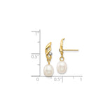 14k Yellow Gold Dangle Earrings with Freshwater Pearl Drop and Diamond Accent, Swirl Design