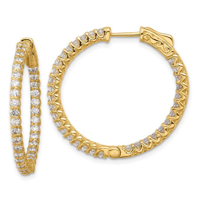 14k Yellow Gold Hoop Earrings with Diamonds, Full Circle Prong Set Zigzag Design