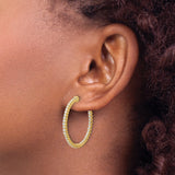 14k Yellow Gold Diamond Hoop Earrings, Inside-Out Round Cut with Latch Back Closure