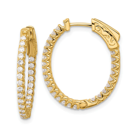 14k Yellow Gold Hoop Earrings with Round Cut Cubic Zirconia, Scrollwork Clasp Design