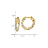 14k Yellow Gold Hoop Earrings with Round Cut Cubic Zirconia, Scroll Detail