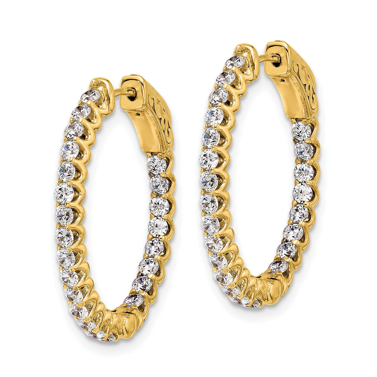 14k Yellow Gold Hoop Earrings with Cubic Zirconia, Filigree Detailing, Classic Design for Women