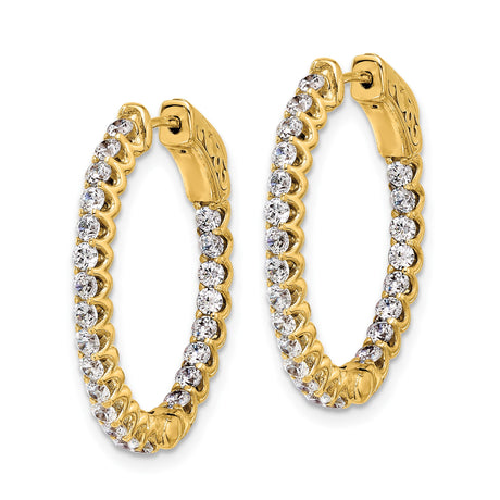 14k Yellow Gold Hoop Earrings with Cubic Zirconia, Filigree Detailing, Classic Design for Women