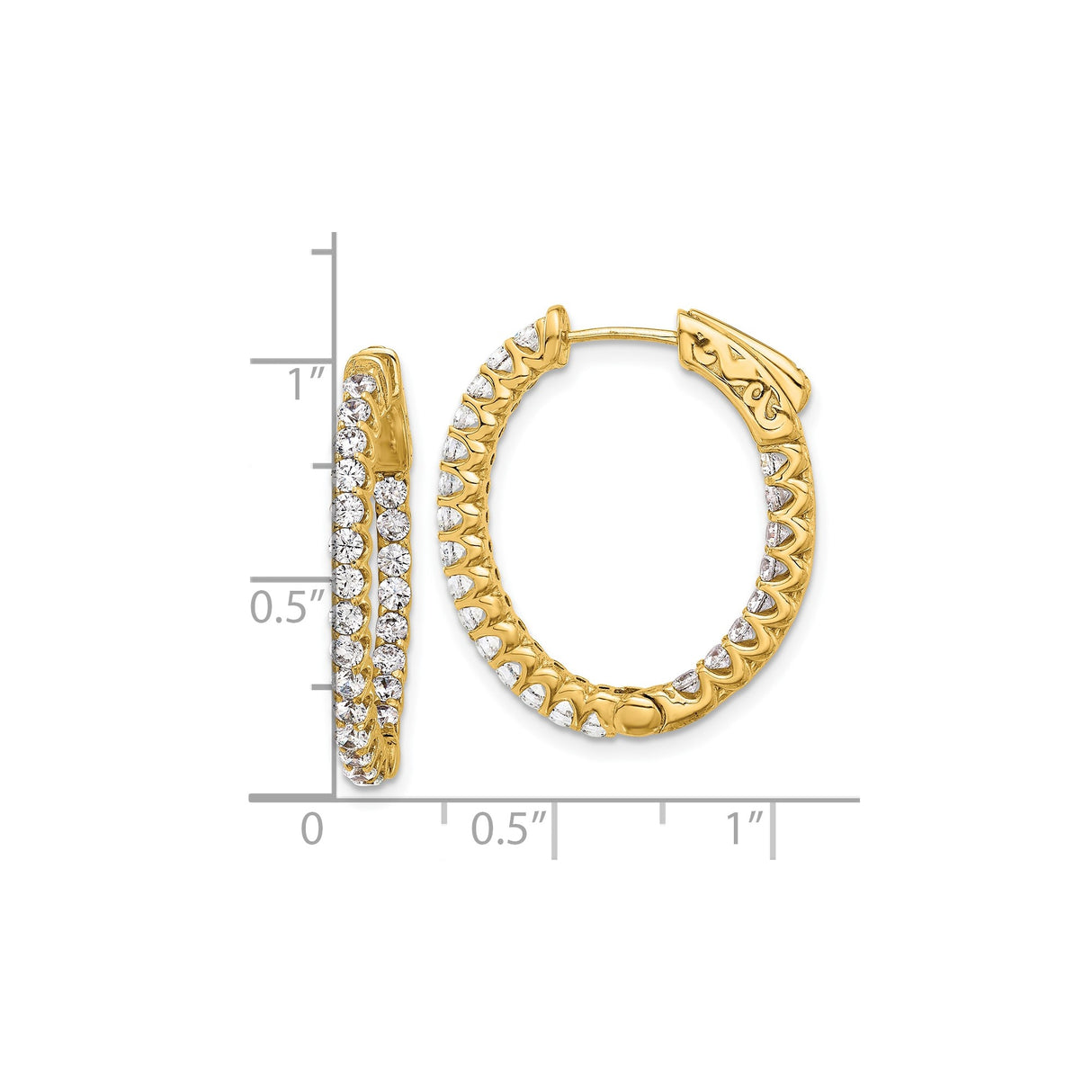 14k Yellow Gold Hoop Earrings with Cubic Zirconia, Filigree Detailing, Classic Design for Women