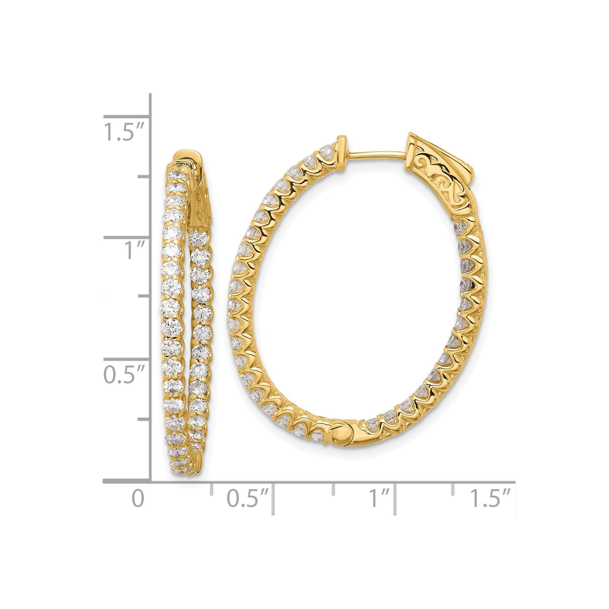 14k Yellow Gold Hoop Earrings with Cubic Zirconia and Scroll Detailing for Women