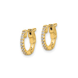 14k Yellow Gold Hoop Earrings with Diamonds, Scrollwork Pattern, Vintage Style