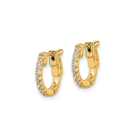 14k Yellow Gold Hoop Earrings with Cubic Zirconia, Scrollwork Pattern, Vintage Style